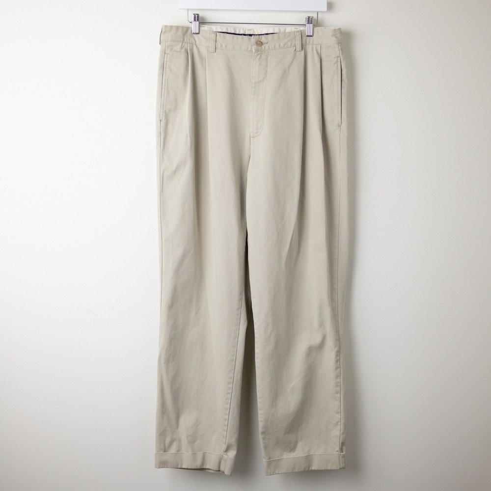 Vintage Polo Ralph Lauren Pleated Chino Pants Mens 36x31 Khaki‎ 100% Cotton Cuff